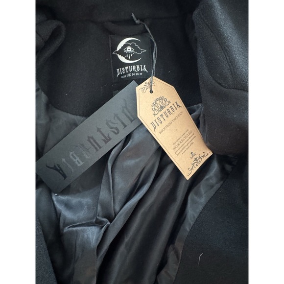 New Disturbia Meltdown Oversized Trench Coat w Pin Brooch Black Sz 10 (US) - Picture 5 of 12